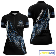 Load image into Gallery viewer, Custom Black And Blue US Flag Digital Camo Shark Darts Quarter-Zip Shirt For Women Dart Gifts NYN1994