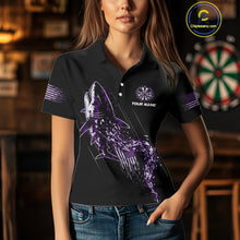 Load image into Gallery viewer, Custom Black And Purple US Flag Digital Camo Shark Darts Polo Shirt For Women Dart Gifts NYN1995
