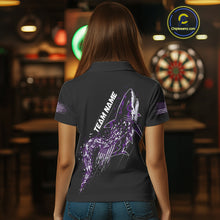 Load image into Gallery viewer, Custom Black And Purple US Flag Digital Camo Shark Darts Polo Shirt For Women Dart Gifts NYN1995