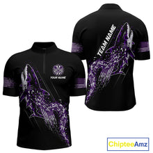 Load image into Gallery viewer, Custom Black And Purple US Flag Digital Camo Shark Darts Quarter-Zip Shirt For Men Dart Gifts NYN1995