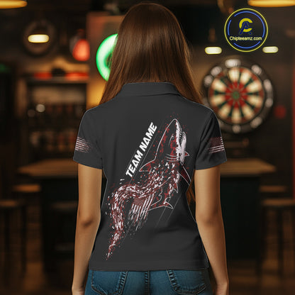 Custom Black And Red US Flag Digital Camo Shark Darts Polo Shirt For Women Dart Gifts NYN1996