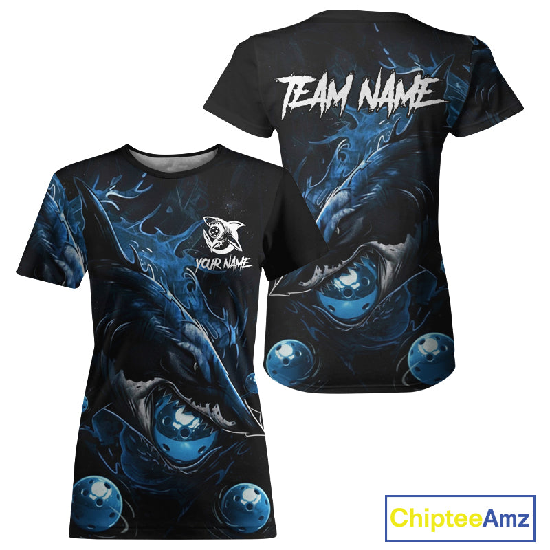 Custom Blue Grunge Shark Pickleball 3D Ball Jerseys Women Funny Pickleball League Shirts NYN2225