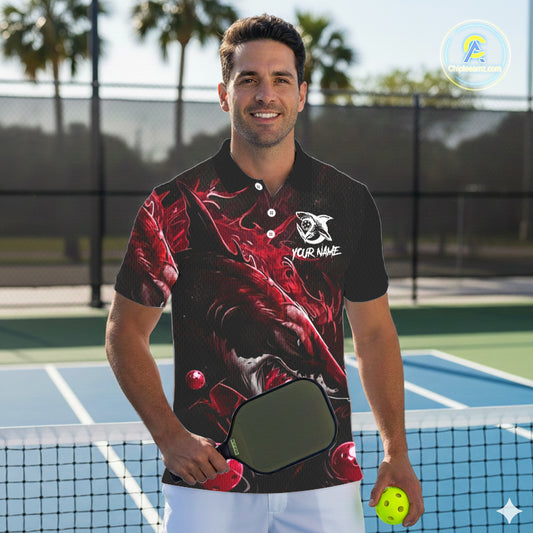 Custom Red Grunge Shark Pickleball 3D Ball Jerseys Men Funny Pickleball League Shirts NYN2226