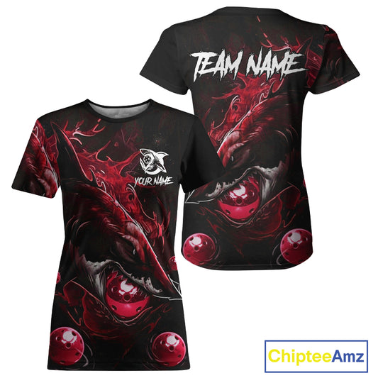 Custom Red Grunge Shark Pickleball 3D Ball Jerseys Women Funny Pickleball League Shirts NYN2226