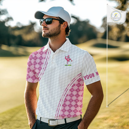 Funny Mens Golf Polo Shirt Custom Crown Flamingo Pink Argyle Pattern Golf Clothing Shirts NYN2876