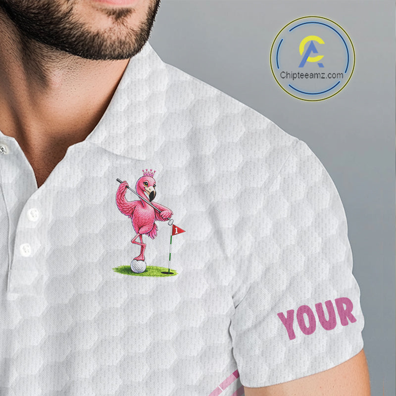 Funny Mens Golf Polo Shirt Custom Crown Flamingo Pink Argyle Pattern Golf Clothing Shirts NYN2876