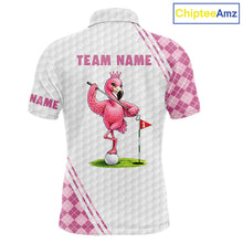 Load image into Gallery viewer, Funny Mens Golf Polo Shirt Custom Crown Flamingo Pink Argyle Pattern Golf Clothing Shirts NYN2876