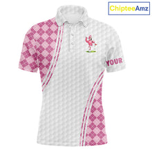 Load image into Gallery viewer, Funny Mens Golf Polo Shirt Custom Crown Flamingo Pink Argyle Pattern Golf Clothing Shirts NYN2876
