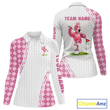 Load image into Gallery viewer, Funny Womens Golf Polo Shirt Custom Crown Flamingo Pink Argyle Pattern Golf Clothing Shirts NYN2876