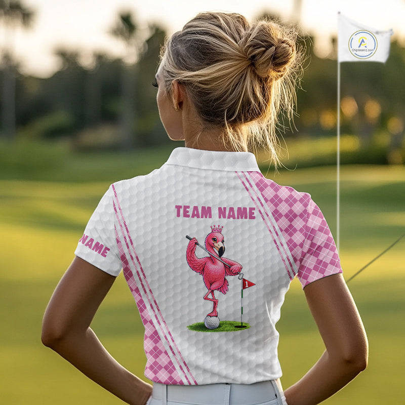 Funny Womens Golf Polo Shirt Custom Crown Flamingo Pink Argyle Pattern Golf Clothing Shirts NYN2876