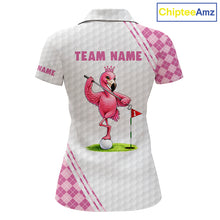 Load image into Gallery viewer, Funny Womens Golf Polo Shirt Custom Crown Flamingo Pink Argyle Pattern Golf Clothing Shirts NYN2876