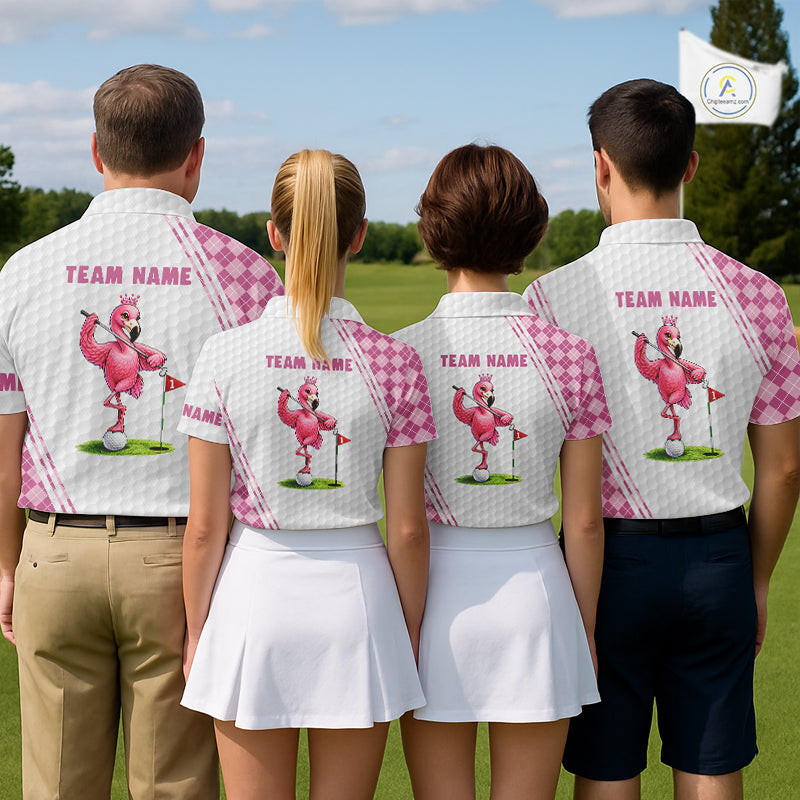 Funny Mens Golf Polo Shirt Custom Crown Flamingo Pink Argyle Pattern Golf Clothing Shirts NYN2876
