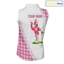 Load image into Gallery viewer, Funny Womens Golf Sleeveless Polo Shirt Custom Crown Flamingo Pink Argyle Pattern Golf Clothing Shirts NYN2876