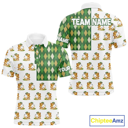 Funny Duck Polo Shirt Mens Golf Polo Shirts Custom Green Argyle Pattern Duck Golf Shirts NYN2879