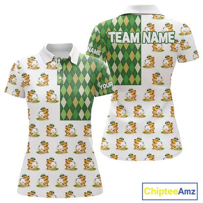 Funny Duck Polo Shirt Womens Golf Polo Shirts Custom Green Argyle Pattern Duck Golf Shirts NYN2879