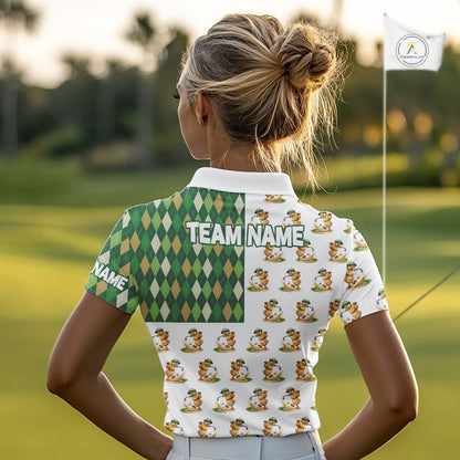 Funny Duck Polo Shirt Womens Golf Polo Shirts Custom Green Argyle Pattern Duck Golf Shirts NYN2879