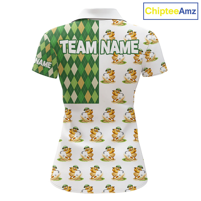 Funny Duck Polo Shirt Womens Golf Polo Shirts Custom Green Argyle Pattern Duck Golf Shirts NYN2879