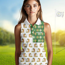Load image into Gallery viewer, Funny Duck Sleeveless Polo Shirt Womens Golf Polo Shirts Custom Green Argyle Duck Golf Shirts NYN2879