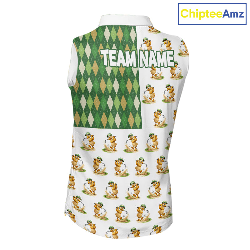 Funny Duck Sleeveless Polo Shirt Womens Golf Polo Shirts Custom Green Argyle Duck Golf Shirts NYN2879