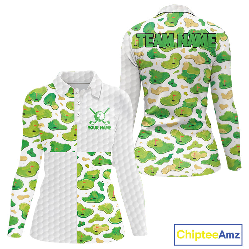 Personalized Womens Golf Polo Shirts Green Golf Courses Custom Name Golf Team Shirt, Golf Gifts NYN2880