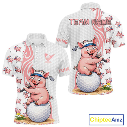 Funny Pig Polo Shirt Mens Golf Polo Shirts Custom Golfing Pig White Golf Pattern Golf Shirts NYN2883