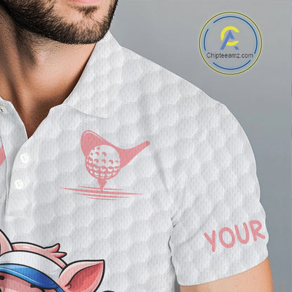 Funny Pig Polo Shirt Mens Golf Polo Shirts Custom Golfing Pig White Golf Pattern Golf Shirts NYN2883