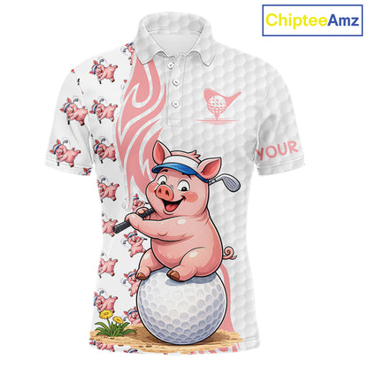 Funny Pig Polo Shirt Mens Golf Polo Shirts Custom Golfing Pig White Golf Pattern Golf Shirts NYN2883