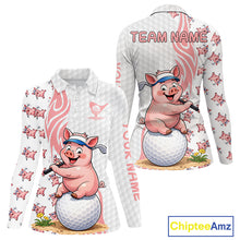 Load image into Gallery viewer, Funny Pig Polo Shirt Womens Golf Polo Shirts Custom Golfing Pig White Golf Pattern Golf Shirts NYN2883