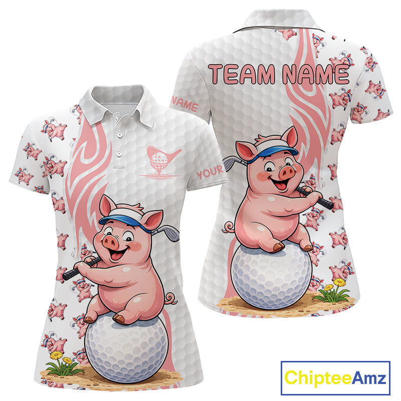 Funny Pig Polo Shirt Womens Golf Polo Shirts Custom Golfing Pig White Golf Pattern Golf Shirts NYN2883