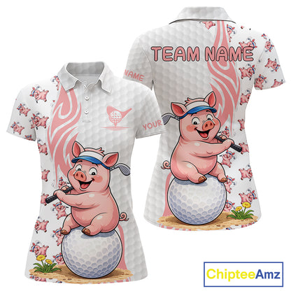 Funny Pig Polo Shirt Womens Golf Polo Shirts Custom Golfing Pig White Golf Pattern Golf Shirts NYN2883