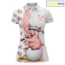 Load image into Gallery viewer, Funny Pig Polo Shirt Womens Golf Polo Shirts Custom Golfing Pig White Golf Pattern Golf Shirts NYN2883