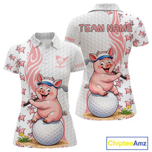 Load image into Gallery viewer, Funny Pig Polo Shirt Womens Golf Polo Shirts Custom Golfing Pig White Golf Pattern Golf Shirts NYN2883
