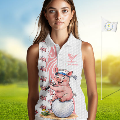 Funny Pig Sleeveless Polo Shirt Womens Golf Polo Shirts Custom Golfing Pig White Golf Pattern Shirts NYN2883