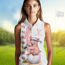 Load image into Gallery viewer, Funny Pig Sleeveless Polo Shirt Womens Golf Polo Shirts Custom Golfing Pig White Golf Pattern Shirts NYN2883