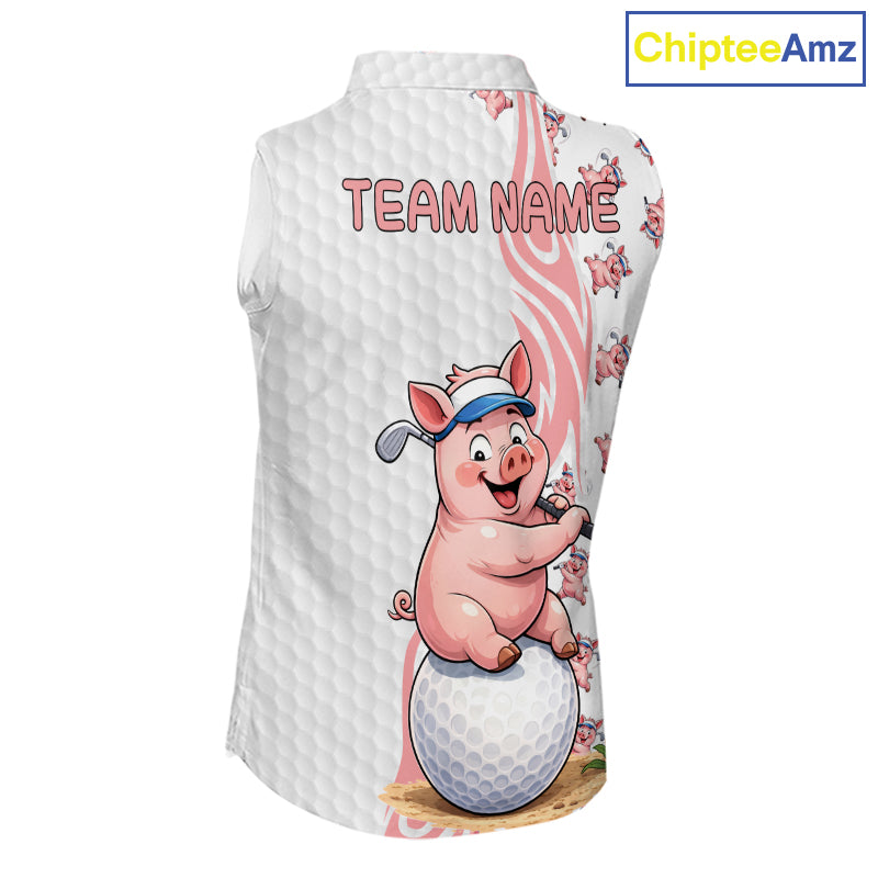 Funny Pig Sleeveless Polo Shirt Womens Golf Polo Shirts Custom Golfing Pig White Golf Pattern Shirts NYN2883