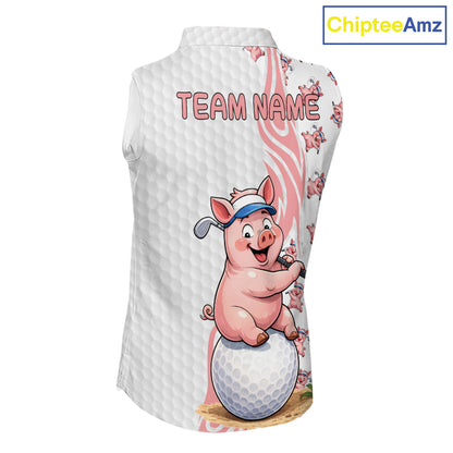 Funny Pig Sleeveless Polo Shirt Womens Golf Polo Shirts Custom Golfing Pig White Golf Pattern Shirts NYN2883