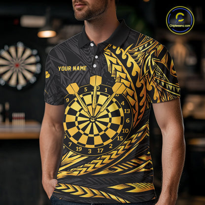 Personalized Black & Gold Tribal Darts Polo & Quarter-Zip Custom Dart Shirts For Men Dart Jerseys  NYN2885