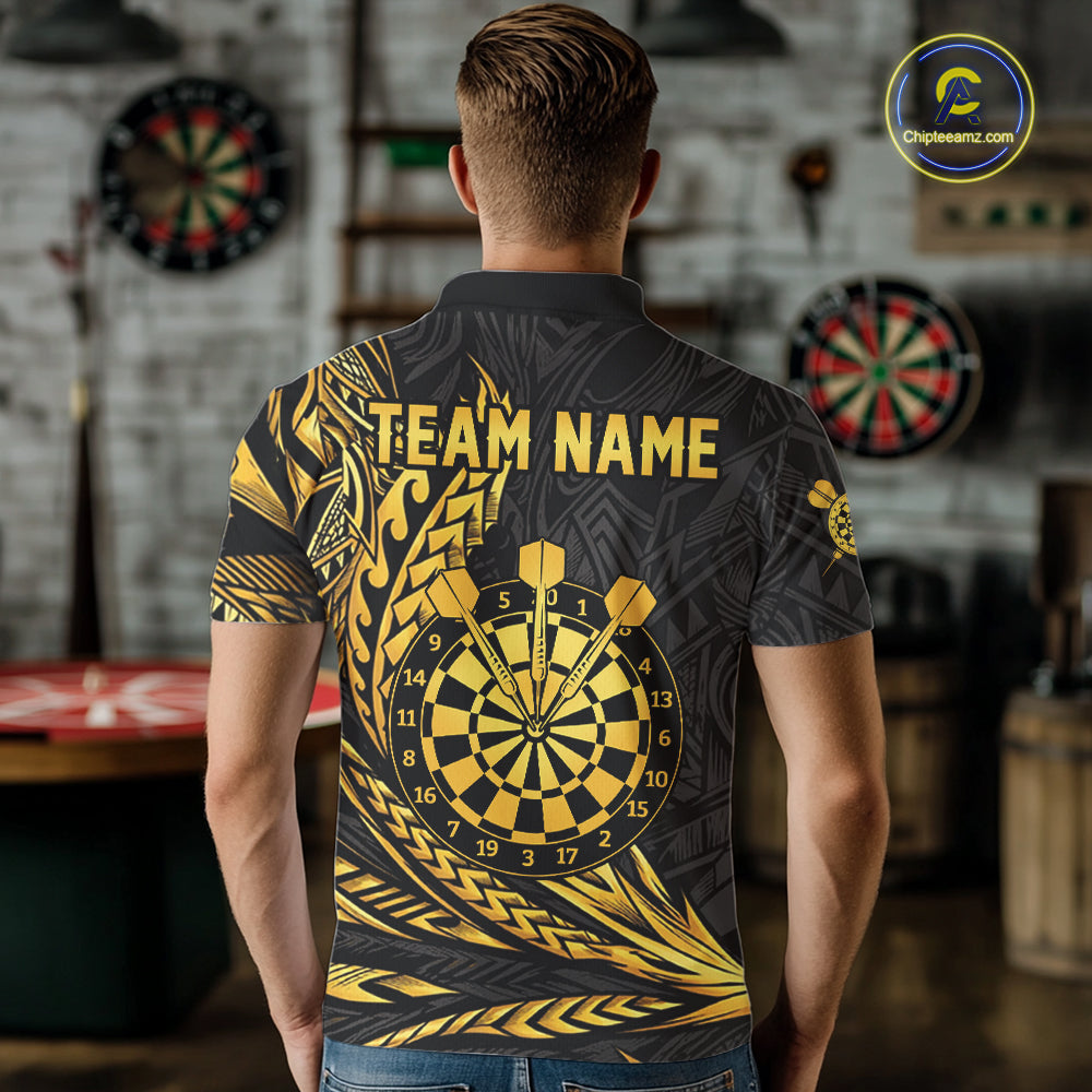 Personalized Black & Gold Tribal Darts Polo & Quarter-Zip Custom Dart Shirts For Men Dart Jerseys  NYN2885