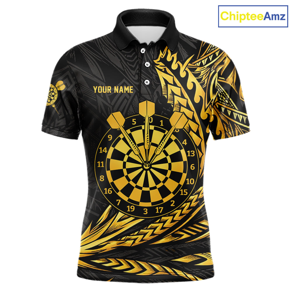 Personalized Black & Gold Tribal Darts Polo & Quarter-Zip Custom Dart Shirts For Men Dart Jerseys  NYN2885