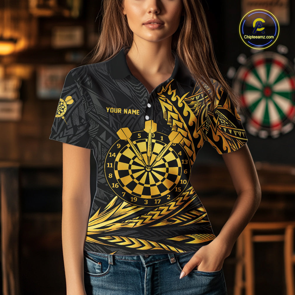 Personalized Black & Gold Tribal Darts Polo & Quarter-Zip Custom Dart Shirts For Women Dart Jerseys  NYN2885