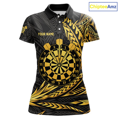 Personalized Black & Gold Tribal Darts Polo & Quarter-Zip Custom Dart Shirts For Women Dart Jerseys  NYN2885