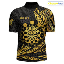 Load image into Gallery viewer, Personalized Black &amp; Gold Tribal Darts Polo &amp; Quarter-Zip Custom Dart Shirts For Men Dart Jerseys  NYN2885
