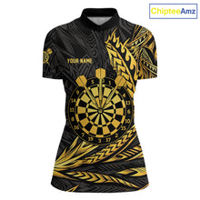 Load image into Gallery viewer, Personalized Black &amp; Gold Tribal Darts Polo &amp; Quarter-Zip Custom Dart Shirts For Women Dart Jerseys  NYN2885