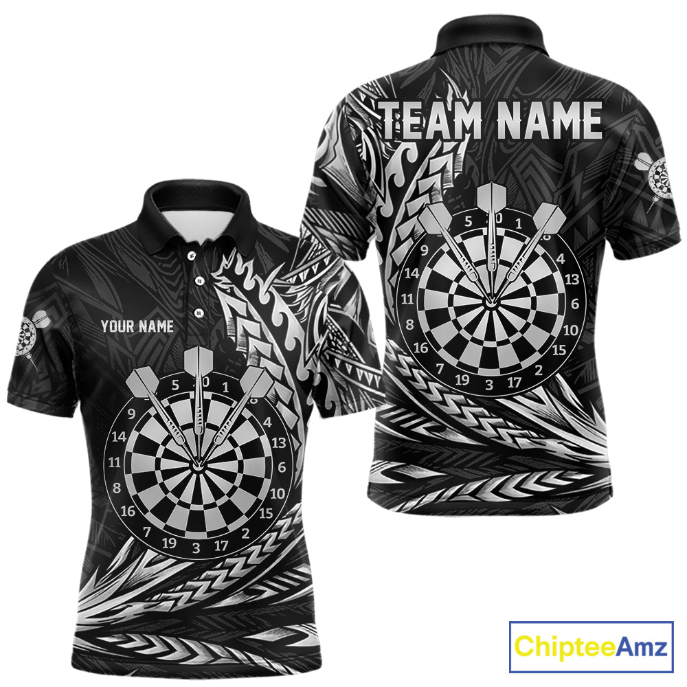 Personalized Black & Silver Tribal Darts Polo & Quarter-Zip Custom Dart Shirts For Men Dart Jerseys  NYN2886