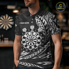 Load image into Gallery viewer, Personalized Black &amp; Silver Tribal Darts Polo &amp; Quarter-Zip Custom Dart Shirts For Men Dart Jerseys  NYN2886