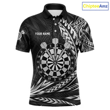 Load image into Gallery viewer, Personalized Black &amp; Silver Tribal Darts Polo &amp; Quarter-Zip Custom Dart Shirts For Men Dart Jerseys  NYN2886