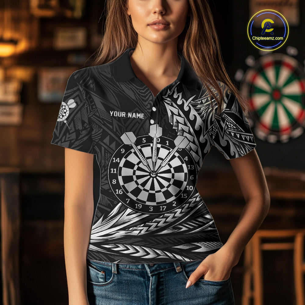 Personalized Black & Silver Tribal Darts Polo & Quarter-Zip Custom Dart Shirts For Women Dart Jerseys  NYN2886