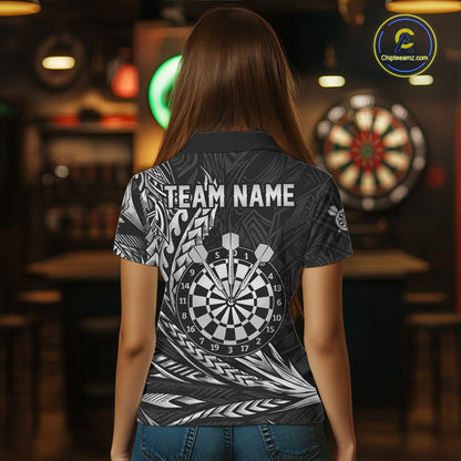 Personalized Black & Silver Tribal Darts Polo & Quarter-Zip Custom Dart Shirts For Women Dart Jerseys  NYN2886