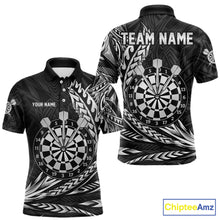 Load image into Gallery viewer, Personalized Black &amp; Silver Tribal Darts Polo &amp; Quarter-Zip Custom Dart Shirts For Men Dart Jerseys  NYN2886