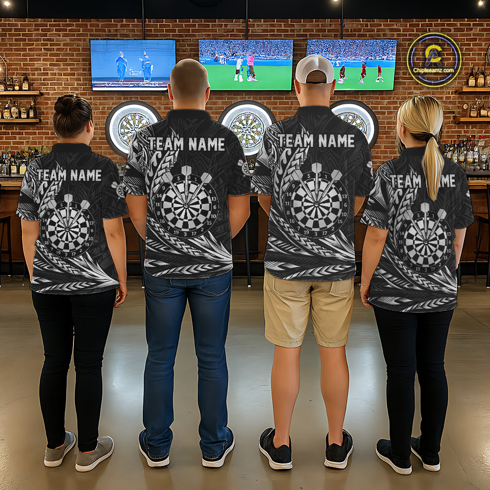 Personalized Black & Silver Tribal Darts Polo & Quarter-Zip Custom Dart Shirts For Women Dart Jerseys  NYN2886